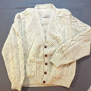 Men's Irish Handknit V-Neck Aran Cardigan Made in Republic of Ireland of Wool